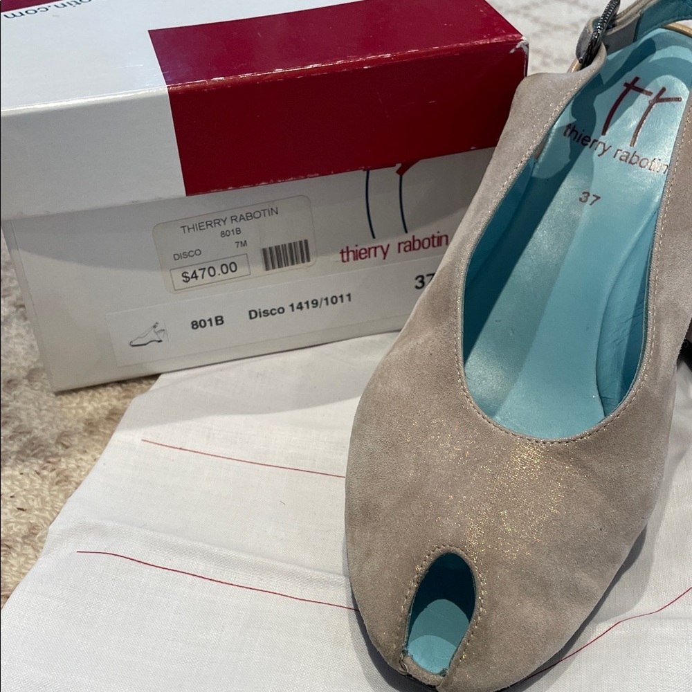 Thierry Rabotin Taupe Peep Toe Mules